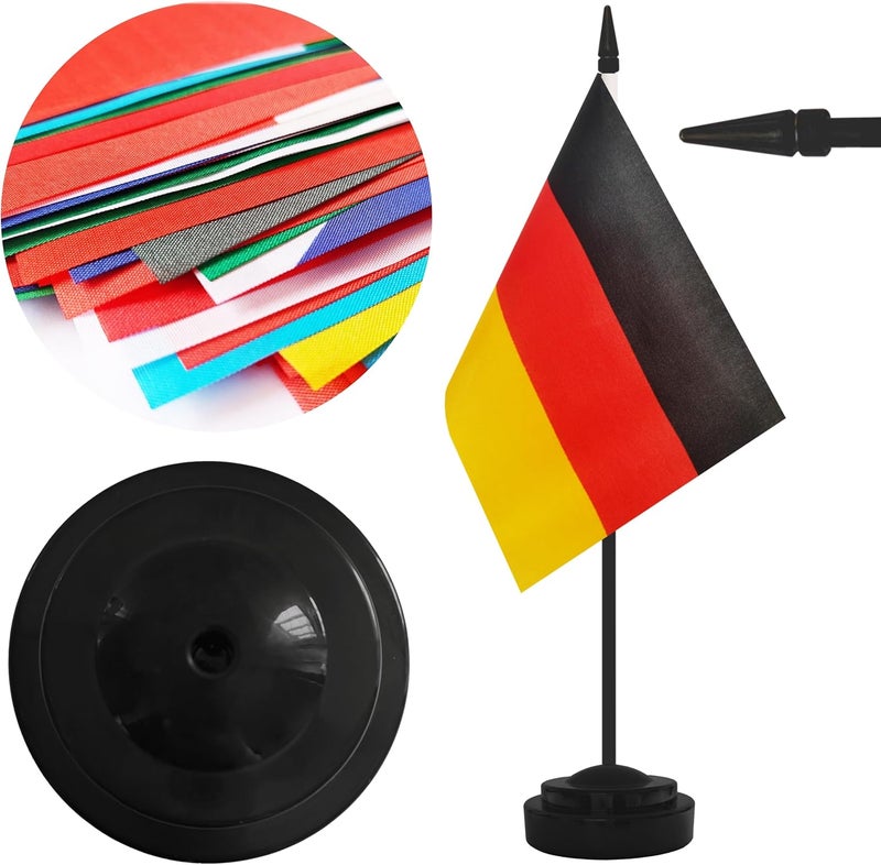 Yamiuo 2 Pack Germany Desk Flag Set, German Desktop Small Miniature Table Office Flag with 12" Black Pole and Black Base, Offices, Classroom, Home, Festival Decoration (Germany) - Image 3